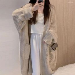 Women's Knits 2023 Autumn Winter Women Long Cashmere Cardigans Female Sleeve Knit Casual Coats Ladies Solid Loose Sweater Jacket W433