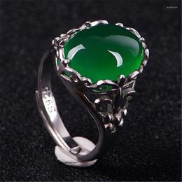 Cluster Rings HOYON 925 Silver Color Real Zircon Green Gemstone Emerald Ring For Women Topaz Agate Bizuteria Party