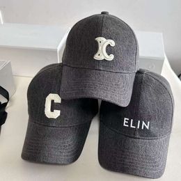 Designer Celina Hat Cap Correct Version of Casual Washed Denim Gray Letter Triumphal Arch Baseball Cap for Men and Women's Sun Dome Sun Hat