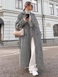 Women's Trench Coats TARUXY Houndstooth Coat For Women 2023 Autumn Fashion Slim Long Winter Street Temperament Clothes Woman