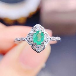 Cluster Rings Natural Real Green Emerald Ring Flower Style 4 5mm 0.5ct Gemstone 925 Sterling Silver Fine Jewelry J238177