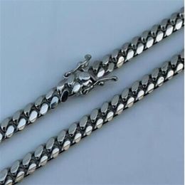 Miami Cuban Link Stainless Steel Chain Real Solid 925 Silver ITALY Heavy 6mm 24 Box Lock293e