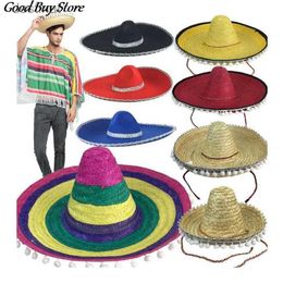 Wide Brim Hats Bucket Hats Carnival Sombrero Men Women Party Sun Hats Natural Straw Mexican Hat Wide Brim Panama Bucket Hats Adjustable Fashion Retro CapsL231221