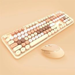 Combos Keyboard Mouse Combos Cute 2 4G Wireless Set Mixed Candy Color Roud Keycap and Comb for Laptop Notebook PC Girls Gift 221103