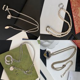 High Quality Designer Necklace Brand CLetter Pendants Womens 18k Gold-plated Silver Copper Heart Pendant Pearl Chain Crystal Necklaces Fashion Jewellery Gift