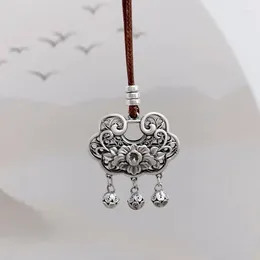 Chains 925 Silver Hollow Out Peony Flower Tassel Necklace For Women Adjustable And Exquisite Long Ruyi Lock Pendant Retro Style Jewelry