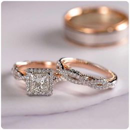 Charm Couple Rings Men Stainless Steel Rings Rhinestones Zircon Women Wedding Band Rings Set Valentine Day Jewelry341p