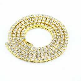 Hip Hop Gold Colour 1 Row 5mm Round Cut Tennis Necklace Cuban Chain 20inch--30inch Mens Punk Iced Out Rhinestone Male Jewelry281Q
