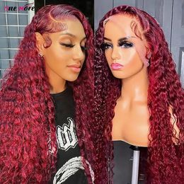 Wigs 99J Burgundy Lace Front Wig 28 30 Inch Deep Wave Frontal Wig 13x4 Garnet Red Curly Lace Front Human Hair Wigs 4x4 Closure Wig