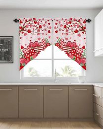 Curtain Valentine'S Day Roses Hearts Window For Living Room Home Decor Drapes Kitchen Decoration Triangular