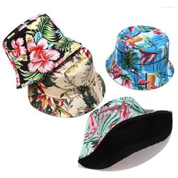 Berets European And American Ins Bucket Hat Ladies Printed Double-Sided Sun Summer Outdoor Travel Foldable Basin