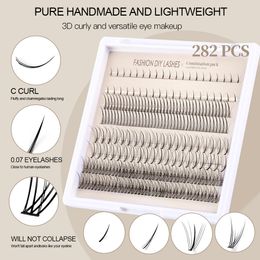 Natural Dense 282 Clusters Segmented Eyelashes Soft Lightweight Handmade Reusable Curl Grafted Lashes Mink Individual Eyelash Extensions