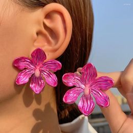 Stud Earrings Exaggerated Big Colorful Flower For Women Earing Jewelry 2023 Trending Fantasy Pink Women's Kolczyki