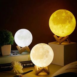 3D Moon Lamp LED Night Light Rechargeable Bedside Lamp Children's Room Bedroom Decoration RGB Color 3D Print Moonlight Kid Gift 231221