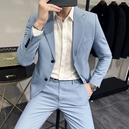 JacketPants Men Formal Wear Solid Colour Suits Slim Fit Business Casual Two Pieces Groom Dress TuxedoTrousers 5XL 231220