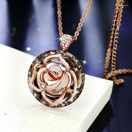 Pendant Necklaces Trendy Necklace Crystal Long Chain Vintage Sweater Coat Rose Gold Colour Flower For Women Gift Wholesale Drop