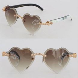 Luxury Moissanite Diamond Set Rimless Sunglasses for Women Original White Inside Black Buffalo Horn Men glasses Carved Angled Tnia354h