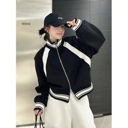 coat trapstar 2023 Spring Stand Up Neck Shoulder Padding Double Zipper Slimming Casual Colored Sports Sweater Coat Women's Trend