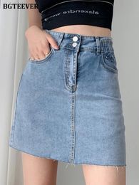 Dresses BGTEEVER Chic Package Hip Ladies Mini Jeans Skirt High Waist Double Buttons Casual Women Denim Aline Skirts 2022 Spring Summer