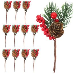 Decorative Flowers 12 Pcs Artificial Pine Cone Nail Brushes Twig Stem Cones Branches Plant Floral Stems Green Needles Foam Desktop Adornment