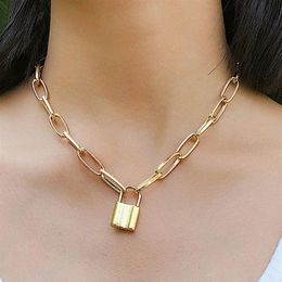 N166 Popular Lock Pendant Chain Necklace Punk Link Chain Gold Colour Padlock Pendant Necklace Women Fashion Gothic Jewellery Gift244U