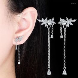 Dangle Earrings Temperament Medium Long Tassel Silver Plated Women Jewellery Fairy Five-petal Flower Drop Earring Girls Accessories