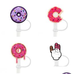 Drinking Straws Custom Donut Pattern Soft Sile St Toppers Accessories Charms Reusable Splash Proof Dust Plug Decorative 8Mm In Tumbl Dhhlh