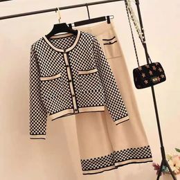 Women's Fashion Slimming Knitted Single Breated Sweater Cardigan and Wide Leg Pants Autumn Winter Suit Two Piece Set Outfits 231220