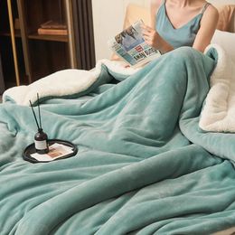 Double Solid Colour Throw Blanket Flannel Fleece Soft Adult Winter Warm Stitch Fluffy Bed Linen Bedspread for Sofa Bedroom 231221