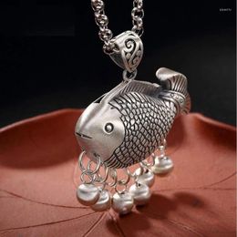 Pendants Auspicious Fish Bell Tassel Pendant Necklace For Women Jewellery Vintage Ethnic Hollow Long Male Trend