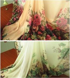 2meterslot green pink floral print chiffon gauze elegant dress fabric tecido T2008109467052