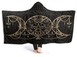 Blankets Portable Warm Flannel Triple Moon Hooded Blanket Viking Rune For Sofa Sherpa Fleece Bedspread Wrap4703363