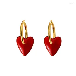 Dangle Earrings European And American Ins Retro Red Heart Big Ring Women's High Sense Simple Fashion Personality