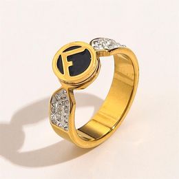 Unique Luxury Jewellery Designer Rings Women Letter 18K Gold Plated Stainless Steel Diamond Gemstones Ring Fine Finger Ring Love Wed280K