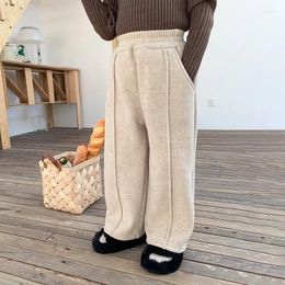 Trousers Girls Korean Style Casual Wool Pants Straight Leg Solid Colour 2023 Autumn Winter Warm Full Length Thick Kids Simple