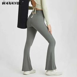 Active Sets WANAYOU Fitness Running Street Women Yoga Pants Flares High Waist Tight Belly Sports Yoga Workout SexyNine Minutes PantsL231221