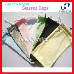 Sunglasses Cases 50pcs Quality 100% Polyester 175gsm microfiber Two Pull Ropes 7 Colours Sunglass Eyewear Glass Cloth Bag Pouch eye210g