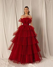 Party Dresses Sapmae Strapless Tiered Red Tulle Ball-gown Zipper Up Prom Evenning Cocktail Formal Dress For Women In Summer 2023