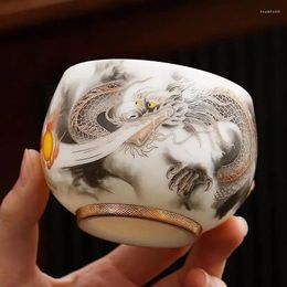 Tea Cups Gilded Auspicious Dragon Spitting Beads Single Cup Chinese Style Sheep Fat Jade Luxury And Retro Business Gifts