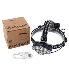 8 LED T6 COB Headlamp USB Rechargeable 18650 Battery Headlight Head Torch with Charger Gift Box Waterproof Super Bright for Fishin4922070