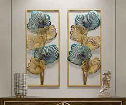 New Chinese Luxury Wrought Iron Blue Gold Leaf Wall Hanging Crafts Home Livingroom Sofa Background Wall Sticker Mural Decoration T8428803