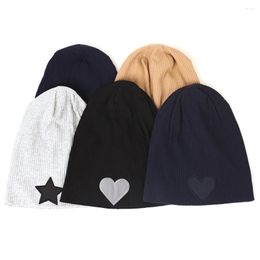 Berets Cotton Ribbed Pentagram Love Beanies Hats Trendy Women Warmer Knitted Hat Ladies Stretch Slouchy Striped Baggy Skullies Cap