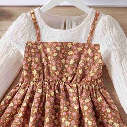 Girl's Dresses Kids Floral Print Long Sleeve Dress for Girls Autumn New Toddler Casual A-line Princess Dress with Bag Children Clothing