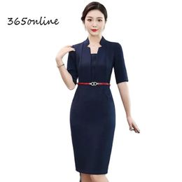 Dresses Formal OL Styles Slim Hips Dresses Summer Short Sleeve for Women Business Work Wear Mini Dress Beauty Salon Vestidos with Belt