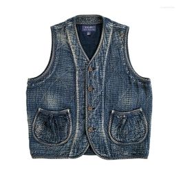 Men's Jackets Amekaji Wear Clothes Blue Dyed Vest Vintage Distressed Artistic Coat