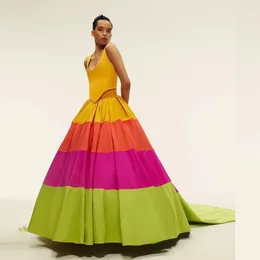 Skirts Rainbow Ball Gown Girls Satin Long Women Formal Wear Birthday Party Gowns Sweep Train Colorful Skirt