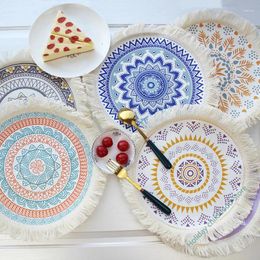 Table Mats Woven Fringe Bohemian Mandala Style Dining Mat Cotton And Linen Round Room Insulation Shooting Props