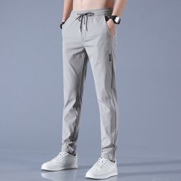 Ice Silk Men s Pants 2023 Summer Black Grey Thin Business Casual Outdoor Elastic Breathable Straight Leg Sweatpants 231220