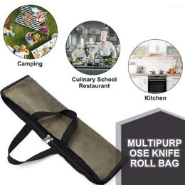 Kitchen Storage Premium Zipper Cutter Bag Compact Waxed Canvas Chef Roll With Pocket Durable 4-slot Knife For Travel Chefs