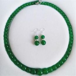 6-14mm jade verde Natural de perlas collar pendientes conjunto de joyas 18242P